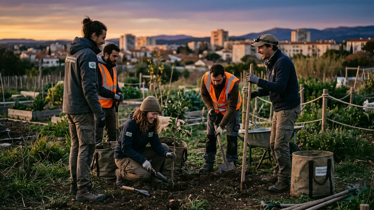 Équipe de terrain préparant le déploiement des futurs projets écologiques à Montpellier